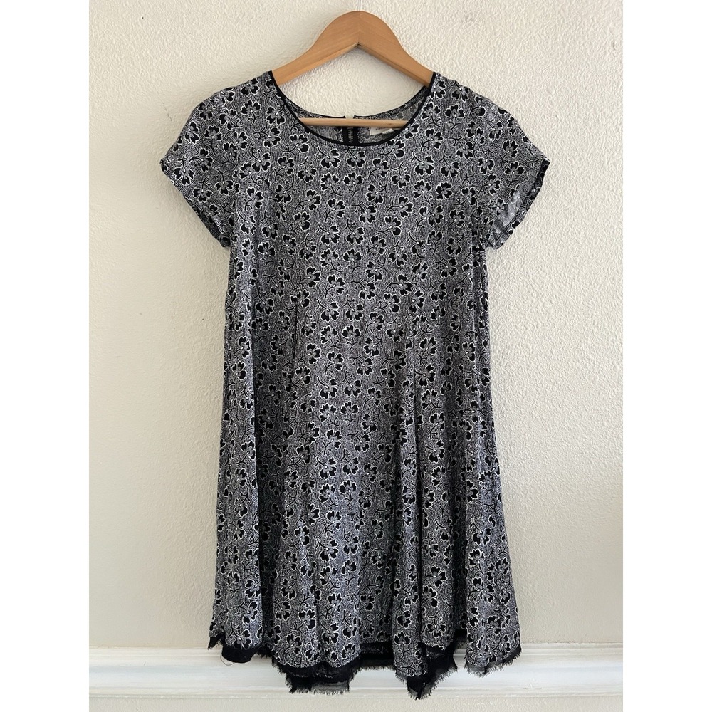 Silence + Noise Anthropologie Mini Dress XS Black Asymmetric Raw Hem Poppy Boho